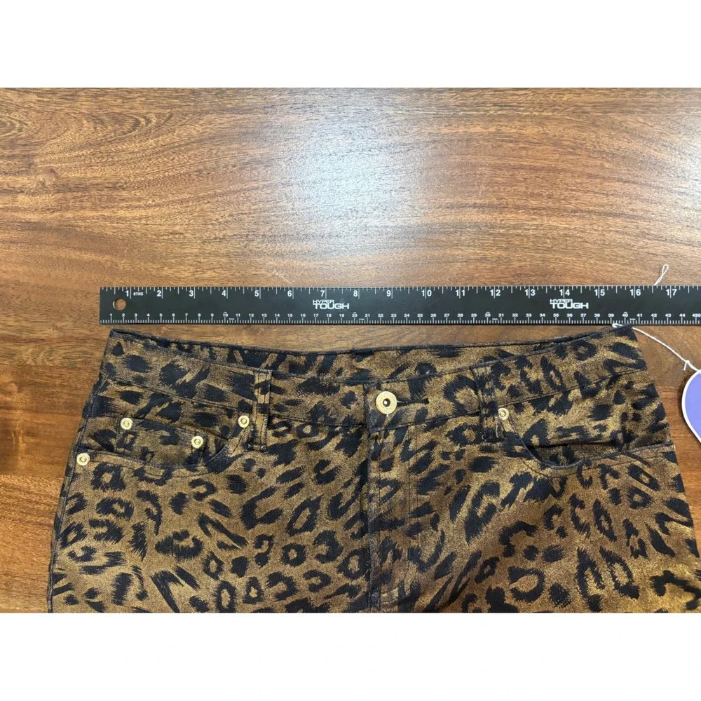 NEW Y2K Vintage Metallic Gold Cheetah Mid Rise Bootcut Jeans Size 10P Statement
